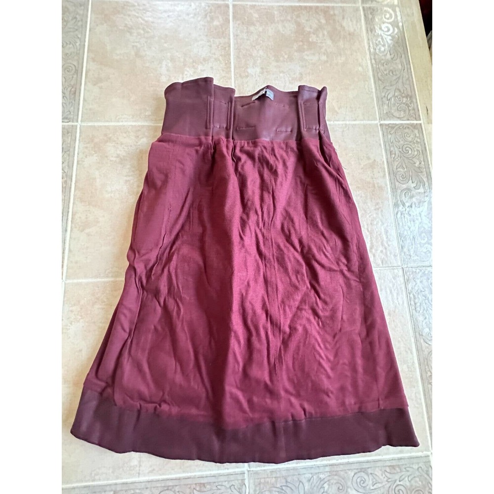 DL1961 Burgundy wax coated pleated waist -belted front open Denim skirt size xs - Picture 5 of 10